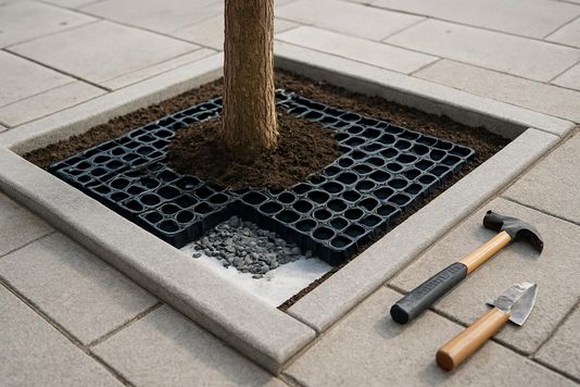Приствольная зона Level Tree с приствольным бордюром: схема, материалы и последовательность работ